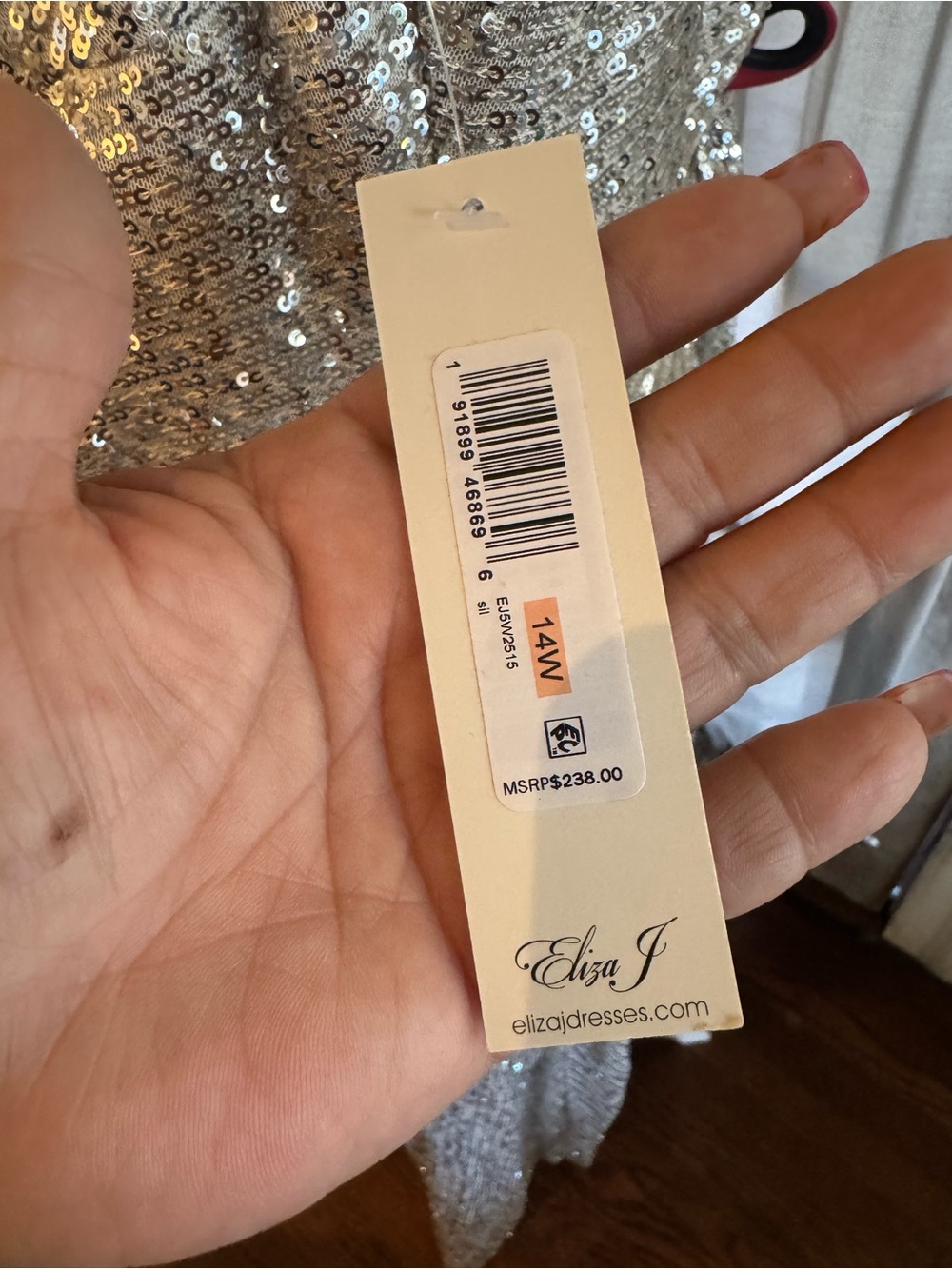 NWT Plus Size 14W Eliza J Silver Sequin Sleeveless V-Neck Maxi  Evening Gown - Picture 10 of 14